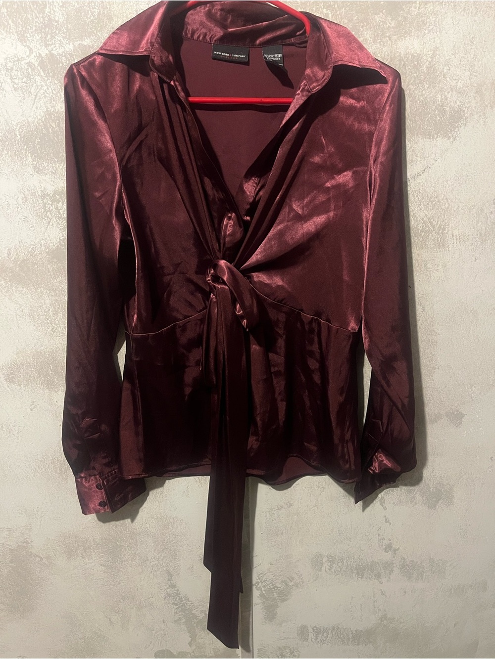 New York & Company Satin Tie-Front Blouse - Wine